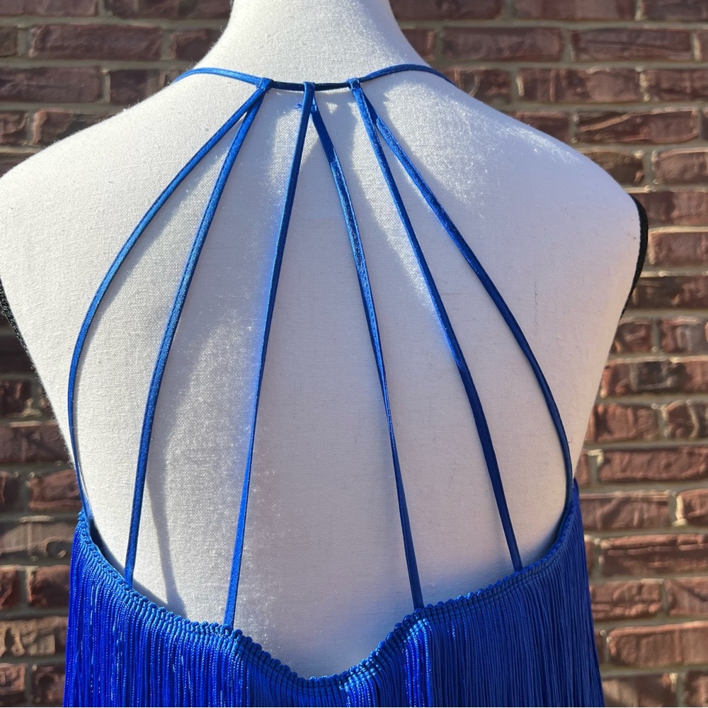 Zara Women’s Blue Fringe Mini Dress Sz S NWT Maximalism Holiday Cocktail Party - Picture 8 of 10